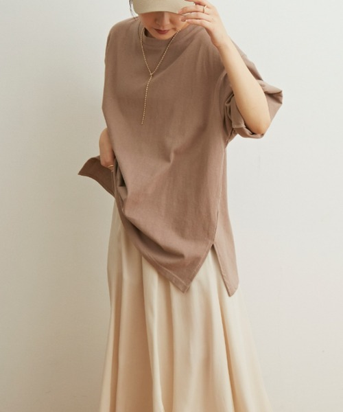 Auntie Rosa Holiday(アンティローザホリデー)の「ヘヴィーウェイトコットンスリットTシャツ(Tシャツ/カットソー・レディース・ホワイト/ブラック/ブルー/グリーン/モカ/ライトパープル・FREE)」の3枚目の写真