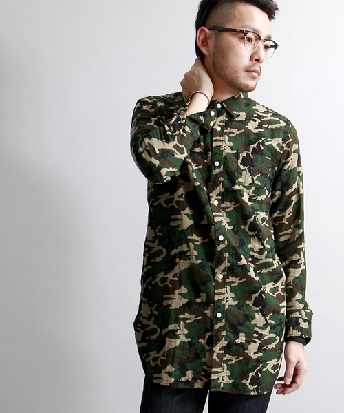 WEGO（ウィゴー）の「WEGO/ダブルガーゼロングシャツ（シャツ/ブラウス・メンズ・グリーン/ネイビー/レッド/その他1・MEDIUM/LARGE）」の4枚目の写真