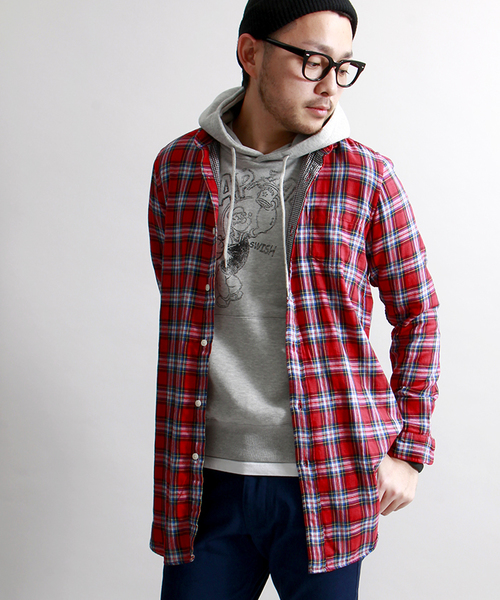 WEGO（ウィゴー）の「WEGO/ダブルガーゼロングシャツ（シャツ/ブラウス・メンズ・グリーン/ネイビー/レッド/その他1・MEDIUM/LARGE）」の3枚目の写真