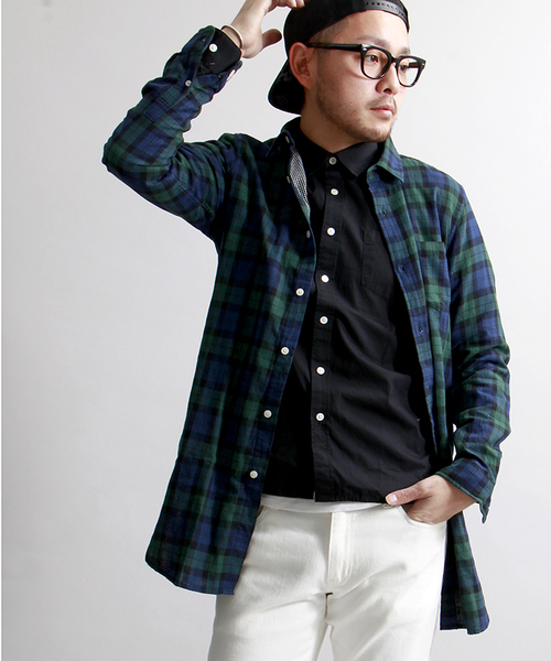 WEGO（ウィゴー）の「WEGO/ダブルガーゼロングシャツ（シャツ/ブラウス・メンズ・グリーン/ネイビー/レッド/その他1・MEDIUM/LARGE）」の2枚目の写真