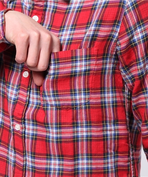 WEGO（ウィゴー）の「WEGO/ダブルガーゼロングシャツ（シャツ/ブラウス・メンズ・グリーン/ネイビー/レッド/その他1・MEDIUM/LARGE）」の7枚目の写真