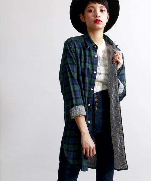 WEGO（ウィゴー）の「WEGO/ダブルガーゼロングシャツ（シャツ/ブラウス・メンズ・グリーン/ネイビー/レッド/その他1・MEDIUM/LARGE）」の14枚目の写真