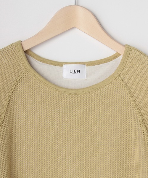 petit main LIEN(プティマインリアン)の「サイドスリットメッシュロングTシャツ(Tシャツ/カットソー・レディース・ライトカーキ/アイボリー・FREE)」の7枚目の写真