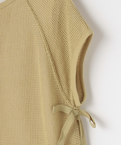 petit main LIEN(プティマインリアン)の「サイドスリットメッシュロングTシャツ(Tシャツ/カットソー・レディース・ライトカーキ/アイボリー・FREE)」の8枚目の写真