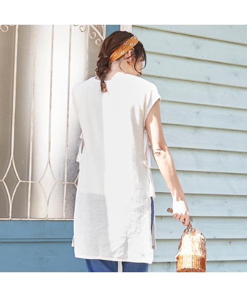 petit main LIEN(プティマインリアン)の「サイドスリットメッシュロングTシャツ(Tシャツ/カットソー・レディース・ライトカーキ/アイボリー・FREE)」の16枚目の写真