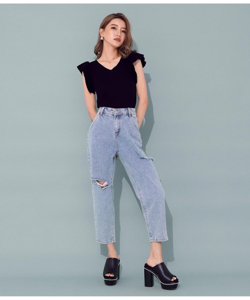 ANAP（アナップ）の「サイドカットデニムテーパードパンツ（デニムパンツ・レディース・ブルー・M/S）」の6枚目の写真