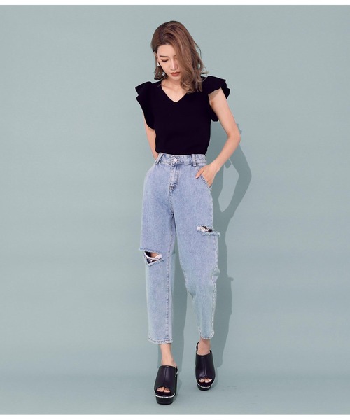 ANAP（アナップ）の「サイドカットデニムテーパードパンツ（デニムパンツ・レディース・ブルー・M/S）」の7枚目の写真