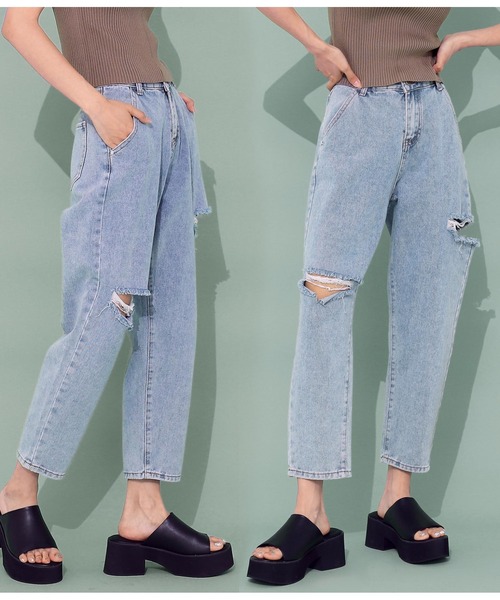 ANAP（アナップ）の「サイドカットデニムテーパードパンツ（デニムパンツ・レディース・ブルー・M/S）」の2枚目の写真