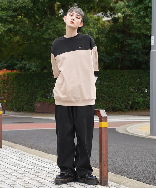 X-girl（エックスガール）の「BIG SWEAT TOP（スウェット・レディース・ライトブルー/ブラック/ベージュ・S/M）」の5枚目の写真