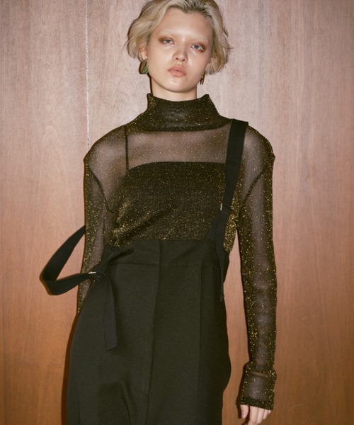 Happy John(ハッピージョン)の「high neck long color tops/ハイネックロングカラートップス(Tシャツ/カットソー・レディース・ブラック/ブルー/グリーン/ナチュラル/オレンジ/ライトブルー/ピンク/ラメ・FREE)」の8枚目の写真