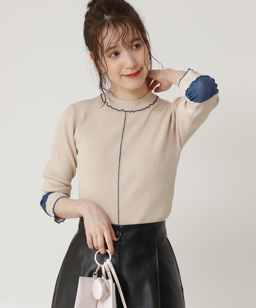 N.（N. Natural Beauty Basic）（エヌエヌナチュラルビューティーベーシック）の「◆バイカラーニット（ニット/セーター・レディース・オフホワイト/ブラック/レッド・MEDIUM）」の2枚目の写真