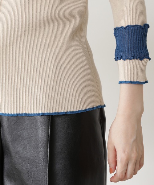 N.（N. Natural Beauty Basic）（エヌエヌナチュラルビューティーベーシック）の「◆バイカラーニット（ニット/セーター・レディース・オフホワイト/ブラック/レッド・MEDIUM）」の12枚目の写真