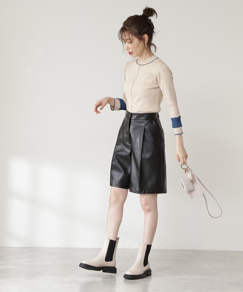 N.（N. Natural Beauty Basic）（エヌエヌナチュラルビューティーベーシック）の「◆バイカラーニット（ニット/セーター・レディース・オフホワイト/ブラック/レッド・MEDIUM）」の5枚目の写真