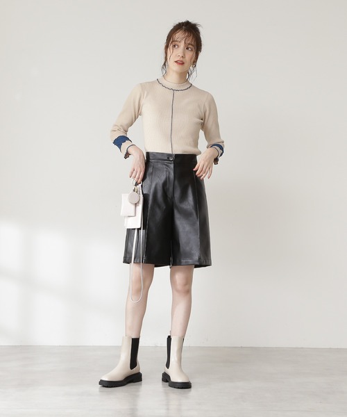 N.（N. Natural Beauty Basic）（エヌエヌナチュラルビューティーベーシック）の「◆バイカラーニット（ニット/セーター・レディース・オフホワイト/ブラック/レッド・MEDIUM）」の9枚目の写真