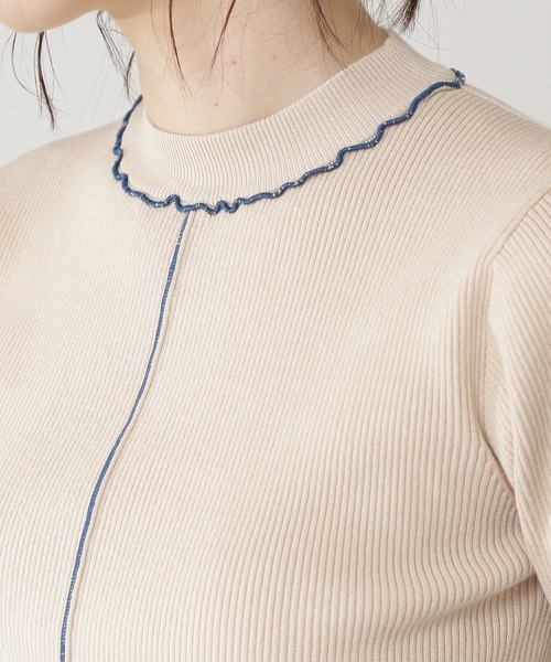 N.（N. Natural Beauty Basic）（エヌエヌナチュラルビューティーベーシック）の「◆バイカラーニット（ニット/セーター・レディース・オフホワイト/ブラック/レッド・MEDIUM）」の6枚目の写真