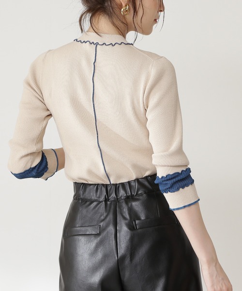 N.（N. Natural Beauty Basic）（エヌエヌナチュラルビューティーベーシック）の「◆バイカラーニット（ニット/セーター・レディース・オフホワイト/ブラック/レッド・MEDIUM）」の7枚目の写真