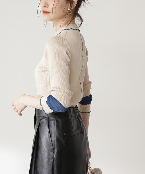 N.（N. Natural Beauty Basic）（エヌエヌナチュラルビューティーベーシック）の「◆バイカラーニット（ニット/セーター・レディース・オフホワイト/ブラック/レッド・MEDIUM）」の11枚目の写真