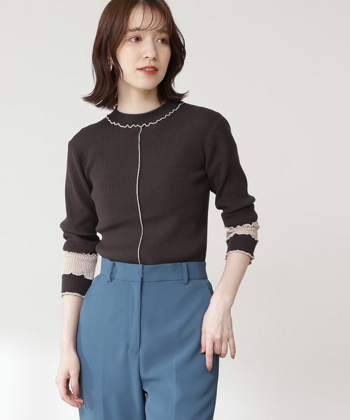 N.（N. Natural Beauty Basic）（エヌエヌナチュラルビューティーベーシック）の「◆バイカラーニット（ニット/セーター・レディース・オフホワイト/ブラック/レッド・MEDIUM）」の15枚目の写真