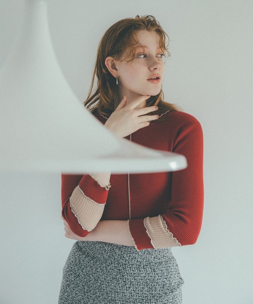 N.（N. Natural Beauty Basic）（エヌエヌナチュラルビューティーベーシック）の「◆バイカラーニット（ニット/セーター・レディース・オフホワイト/ブラック/レッド・MEDIUM）」の16枚目の写真