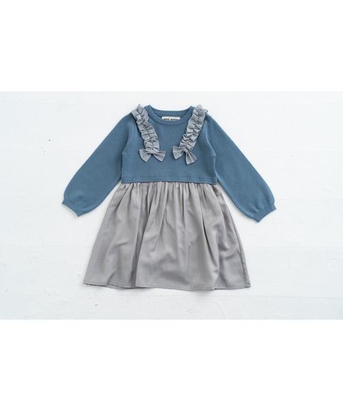 【セール】[85-130]リボン付き切替ワンピース ※洗えるニット（ワンピース）｜ami amie（アミアミ）