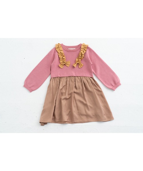 【セール】[85-130]リボン付き切替ワンピース ※洗えるニット（ワンピース）｜ami amie（アミアミ）