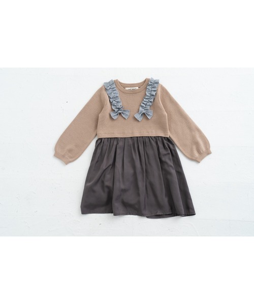 【セール】[85-130]リボン付き切替ワンピース ※洗えるニット（ワンピース）｜ami amie（アミアミ）