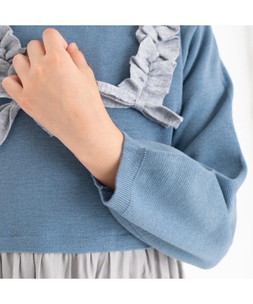 【セール】[85-130]リボン付き切替ワンピース ※洗えるニット（ワンピース）｜ami amie（アミアミ）