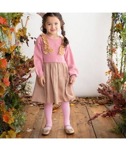 【セール】[85-130]リボン付き切替ワンピース ※洗えるニット（ワンピース）｜ami amie（アミアミ）