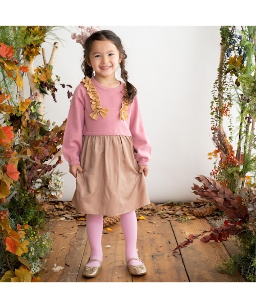 【セール】[85-130]リボン付き切替ワンピース ※洗えるニット（ワンピース）｜ami amie（アミアミ）