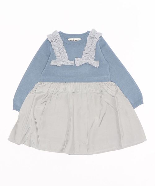 【セール】[85-130]リボン付き切替ワンピース ※洗えるニット（ワンピース）｜ami amie（アミアミ）