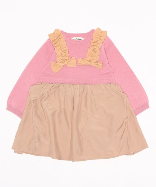 【セール】[85-130]リボン付き切替ワンピース ※洗えるニット（ワンピース）｜ami amie（アミアミ）