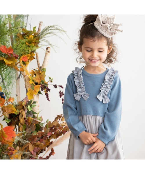 【セール】[85-130]リボン付き切替ワンピース ※洗えるニット（ワンピース）｜ami amie（アミアミ）