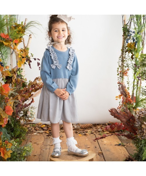 【セール】[85-130]リボン付き切替ワンピース ※洗えるニット（ワンピース）｜ami amie（アミアミ）