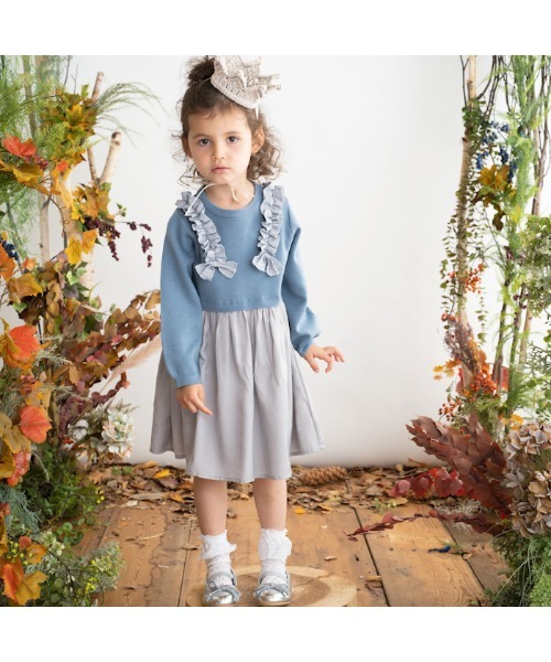 【セール】[85-130]リボン付き切替ワンピース ※洗えるニット（ワンピース）｜ami amie（アミアミ）