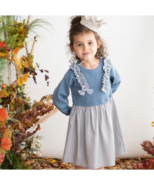 【セール】[85-130]リボン付き切替ワンピース ※洗えるニット（ワンピース）｜ami amie（アミアミ）