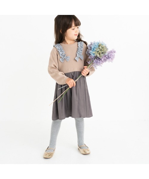 【セール】[85-130]リボン付き切替ワンピース ※洗えるニット（ワンピース）｜ami amie（アミアミ）