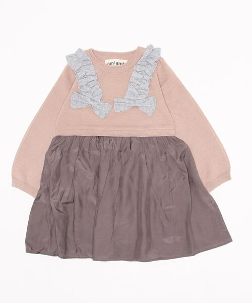 【セール】[85-130]リボン付き切替ワンピース ※洗えるニット（ワンピース）｜ami amie（アミアミ）