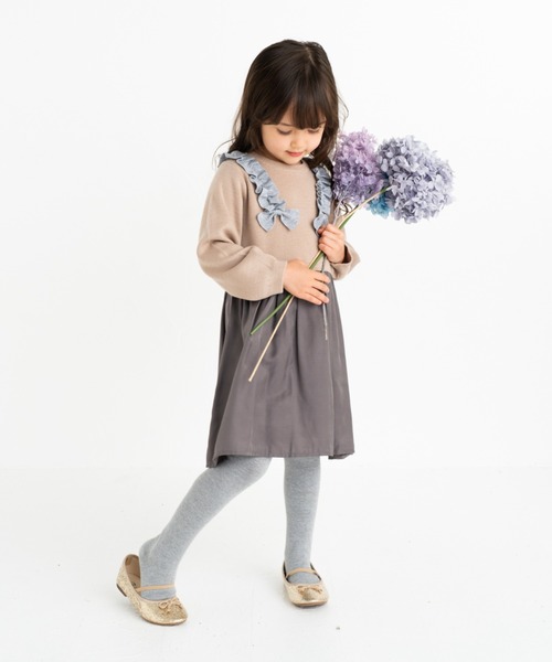 【セール】[85-130]リボン付き切替ワンピース ※洗えるニット（ワンピース）｜ami amie（アミアミ）