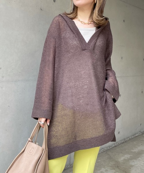 DouDou（ドゥドゥ）の「モヘヤフーディー（ニット/セーター・レディース・チャコールグレー/ピンク/グレイッシュベージュ・FREE）」の4枚目の写真