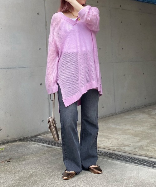 DouDou（ドゥドゥ）の「モヘヤフーディー（ニット/セーター・レディース・チャコールグレー/ピンク/グレイッシュベージュ・FREE）」の13枚目の写真