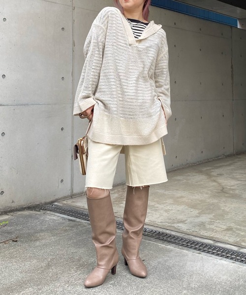 DouDou（ドゥドゥ）の「モヘヤフーディー（ニット/セーター・レディース・チャコールグレー/ピンク/グレイッシュベージュ・FREE）」の10枚目の写真