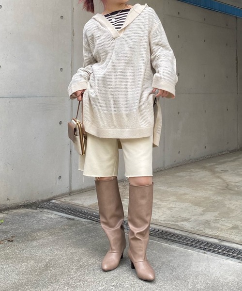 DouDou（ドゥドゥ）の「モヘヤフーディー（ニット/セーター・レディース・チャコールグレー/ピンク/グレイッシュベージュ・FREE）」の6枚目の写真