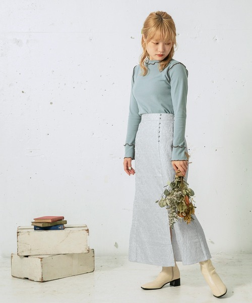 mikke（ミッケ）の「サイドスリットフラワージャガードマーメイドスカート（スカート・レディース・ネイビー/グレー/グリーン・FREE）」の4枚目の写真