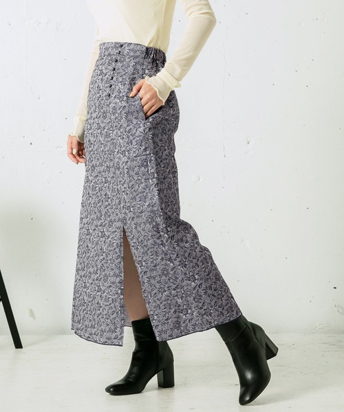 mikke（ミッケ）の「サイドスリットフラワージャガードマーメイドスカート（スカート・レディース・ネイビー/グレー/グリーン・FREE）」の6枚目の写真