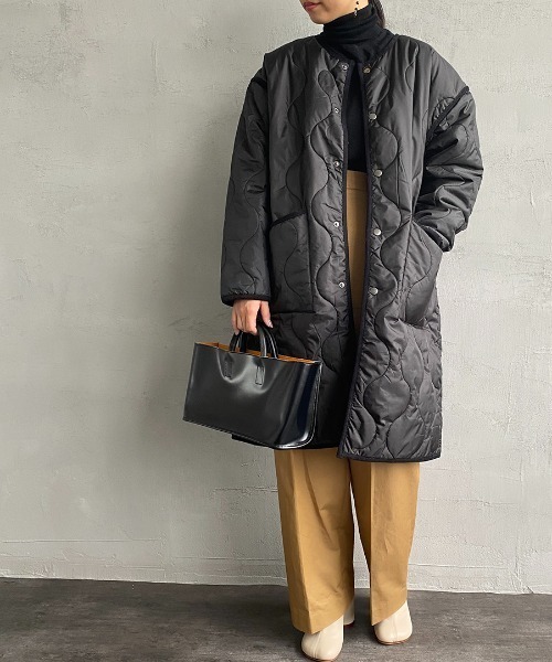 UNIVERSAL OVERALL（ユニバーサルオーバーオール）の「【FUDGE 12月号掲載】[UNIVERSAL OVERALL/ユニバーサルオーバーオール] 別注  ノーカラーキルティングライナージャケットコート（ミリタリージャケット・レディース・ブラック/ベージュ/オリーブ・S/M）」の8枚目の写真