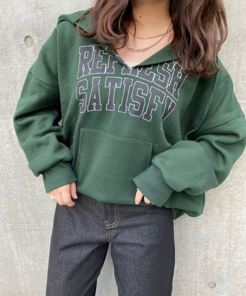 nemne store（ネンネストア）の「散歩に出かけるカレッジプリント裏起毛パーカー（パーカー・レディース・オートミール/オフホワイト/スミクロ/グリーン・フリー）」の17枚目の写真