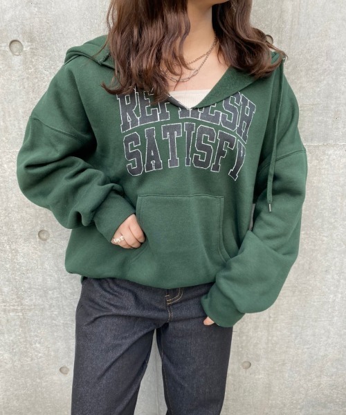 nemne store（ネンネストア）の「散歩に出かけるカレッジプリント裏起毛パーカー（パーカー・レディース・オートミール/オフホワイト/スミクロ/グリーン・フリー）」の20枚目の写真