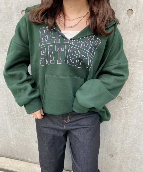 nemne store（ネンネストア）の「散歩に出かけるカレッジプリント裏起毛パーカー（パーカー・レディース・オートミール/オフホワイト/スミクロ/グリーン・フリー）」の21枚目の写真