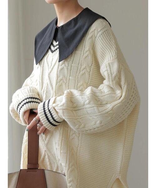 AMERICAN HOLIC(アメリカンホリック)の「BIGカラーフロントタックブラウス(シャツ/ブラウス・レディース・ブラック/アイボリー・M/L)」の21枚目の写真