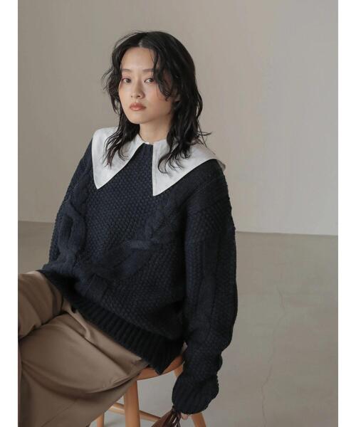 AMERICAN HOLIC(アメリカンホリック)の「BIGカラーフロントタックブラウス(シャツ/ブラウス・レディース・ブラック/アイボリー・M/L)」の22枚目の写真